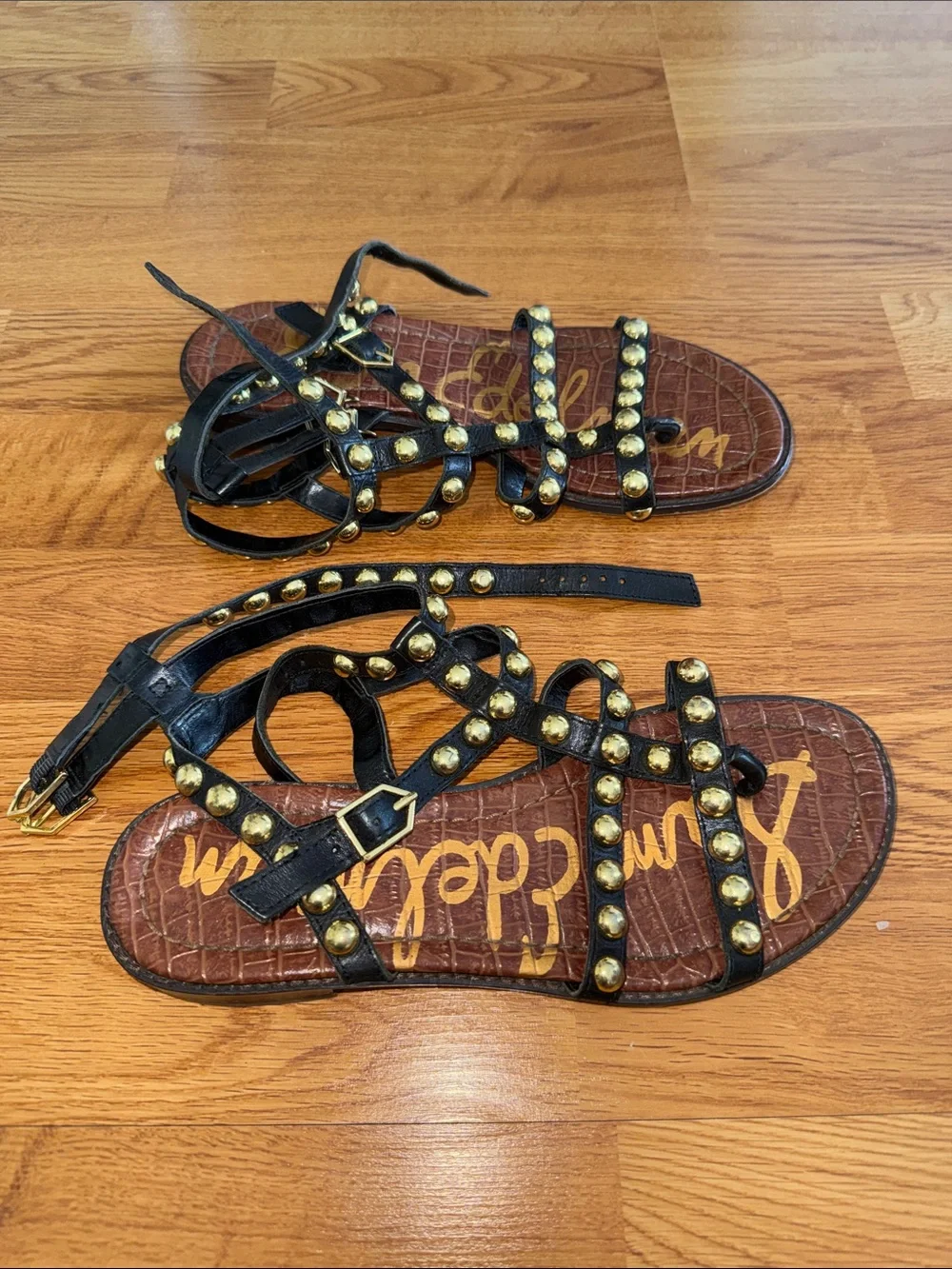 Sam Edelman Black Estella Gladiator Studded Strappy Flat Sandals